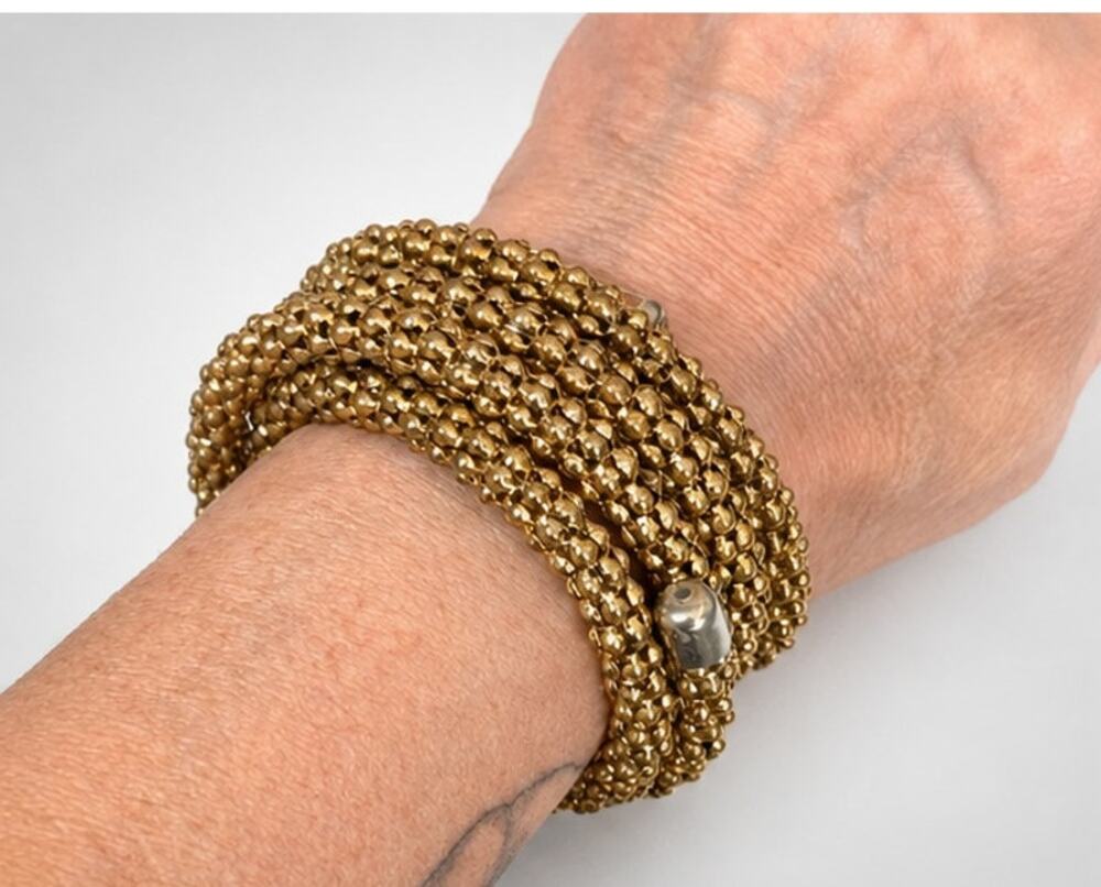 Modern Wrap-around Beaded‎ Memory Wire Bracelet Gold-tone Glass hb